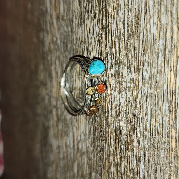 New Sterling Silver Turquoise and coral sterling silver 💍 Ring Size 7.5 - Picture 1 of 7